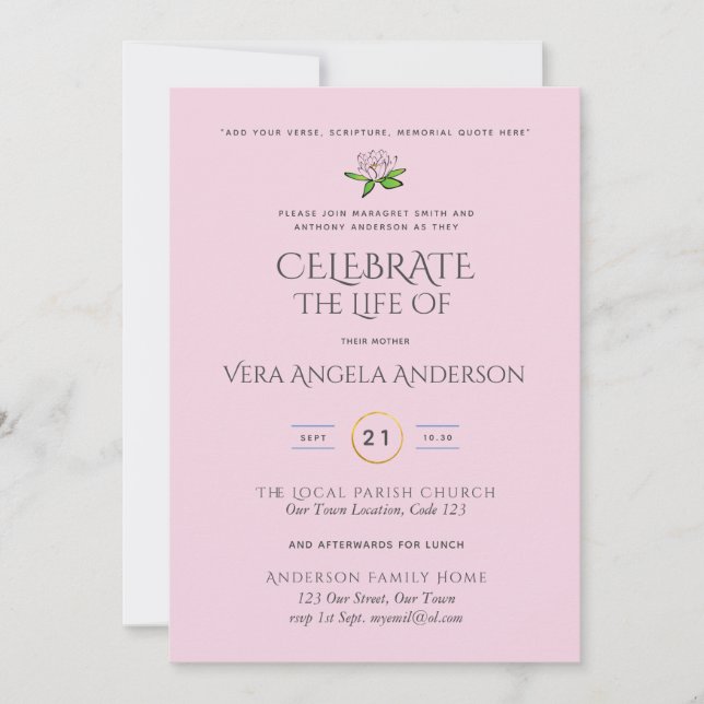 Memorial Funeral INVITE Celebração da Vida (Frente)