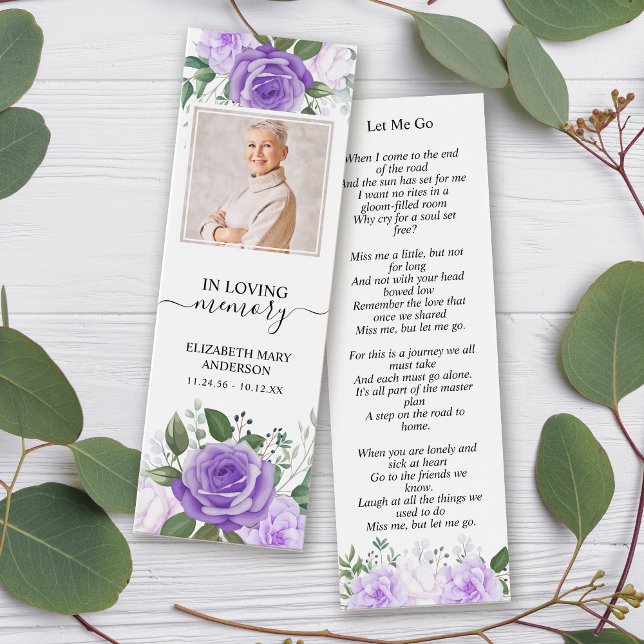 Memorial Funeral Purple Floral Mini Bookmark (Criador carregado)