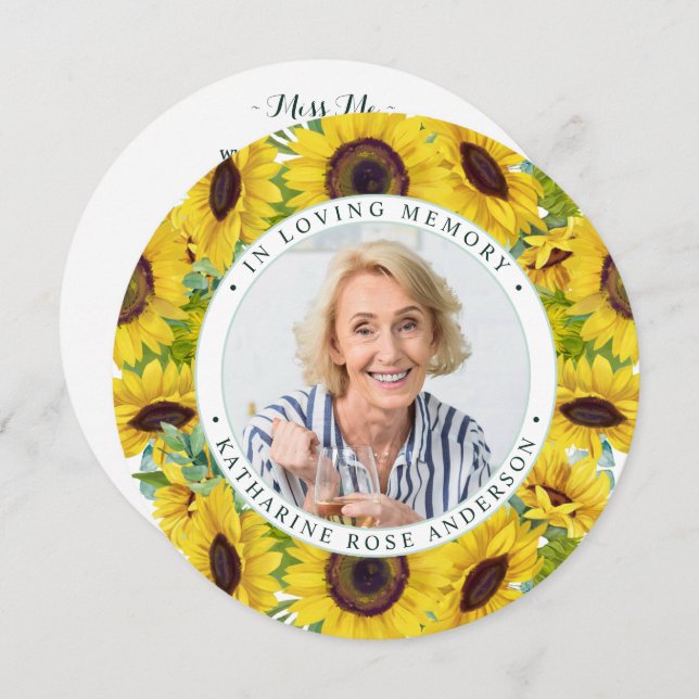 Memorial Funerário Cartão de Oração de Girassol (Frente/Verso)