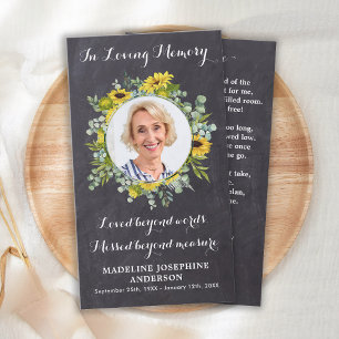 Memorial Funerário Cartão de Oração Sunflower Euca