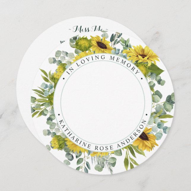 Memorial Funerário Cartão de Oração Sunflower Euca (Frente/Verso)