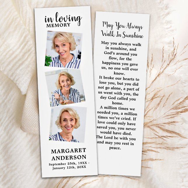 Memorial Moderno 3 Foto Funeral Poem Bookmark (Criador carregado)