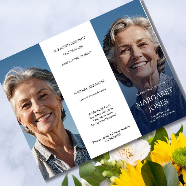 Memorial Photo Order of Ceremony Elegant Triplo (Criador carregado)