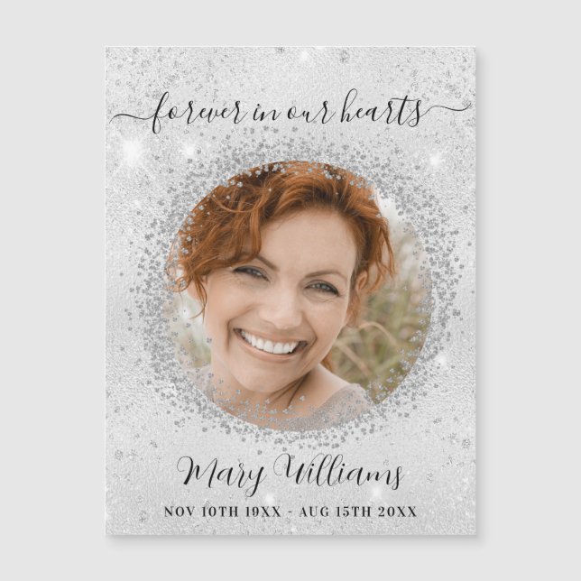 Memorial prata brilha foto amor imã (Frente)