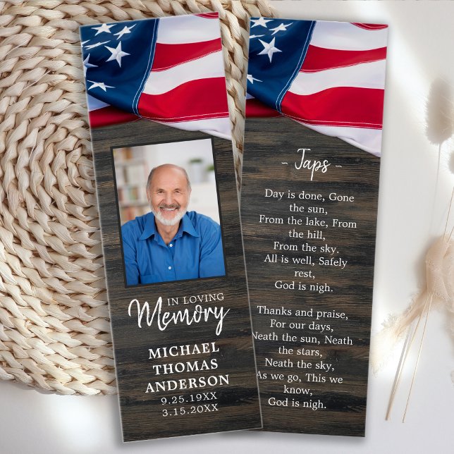 Memorial Prayer Bookmark American Flag Photo (Criador carregado)