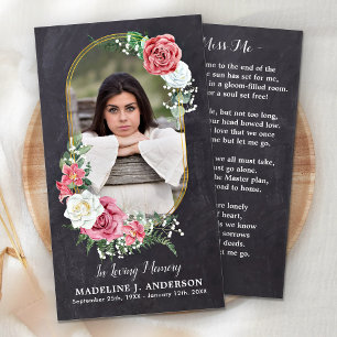 Memorial Prayer Card Elegante Photo Floral Funeral