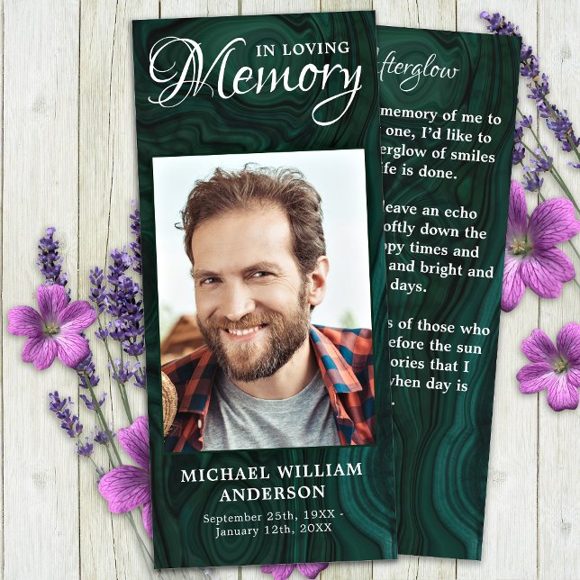 Memorial Prayer Card Photo Emerald Green Funeral (Criador carregado)