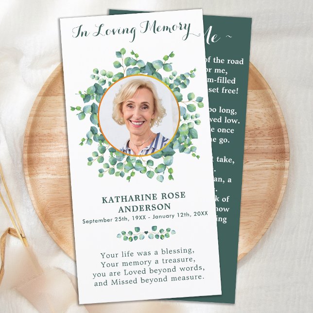 Memorial Prayer Cartão Funeral Bookmark Greenery (Criador carregado)