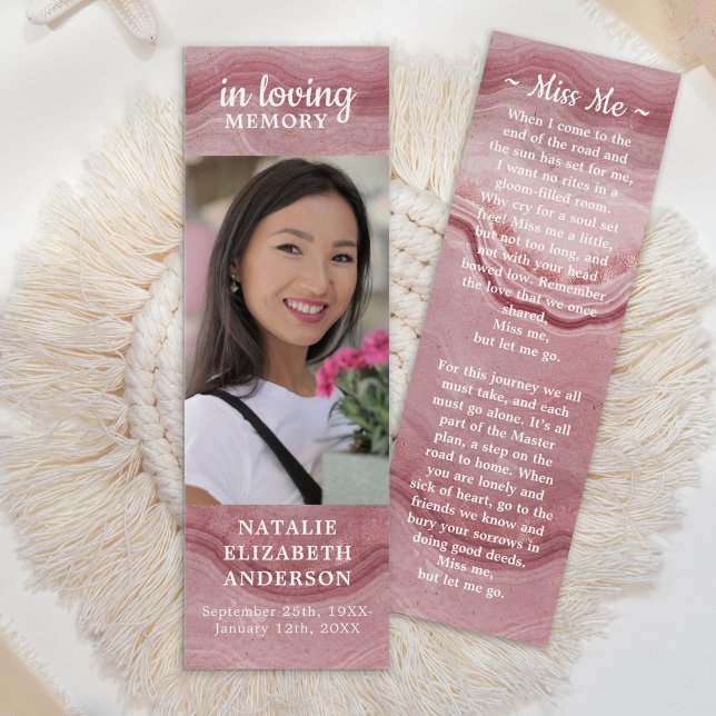 Memorial Prayer Rosa Quartz Foto Funeral Bookmark (Criador carregado)