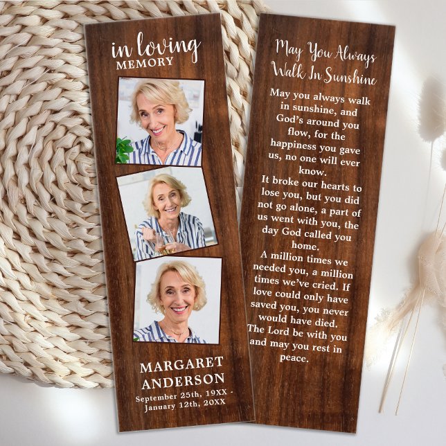 Memorial Rustic 3 Foto Funeral Poem Bookmark (Criador carregado)