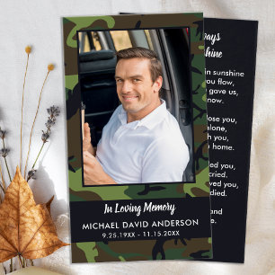 Memorial Simpatia Foto Camo Cartão Funeral de Oraç