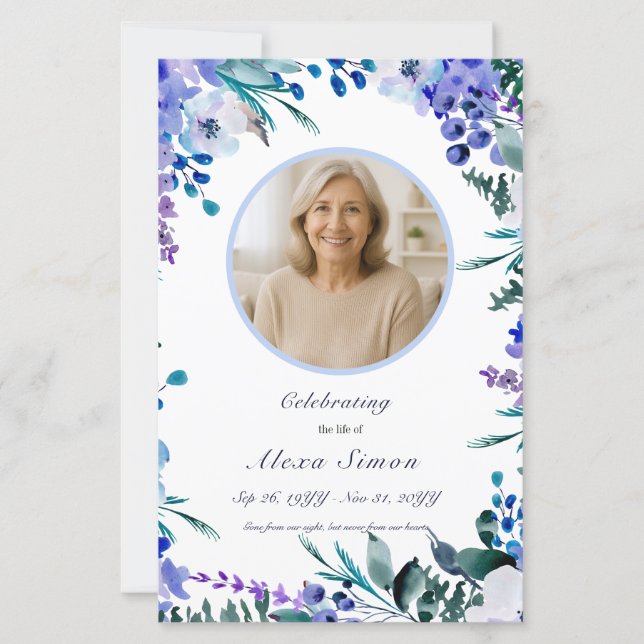 Memorial Soft Blue Floral Funeral (Frente)