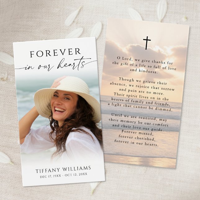 Memorial Sunset Beach Photo Cross Prayer Card (Criador carregado)