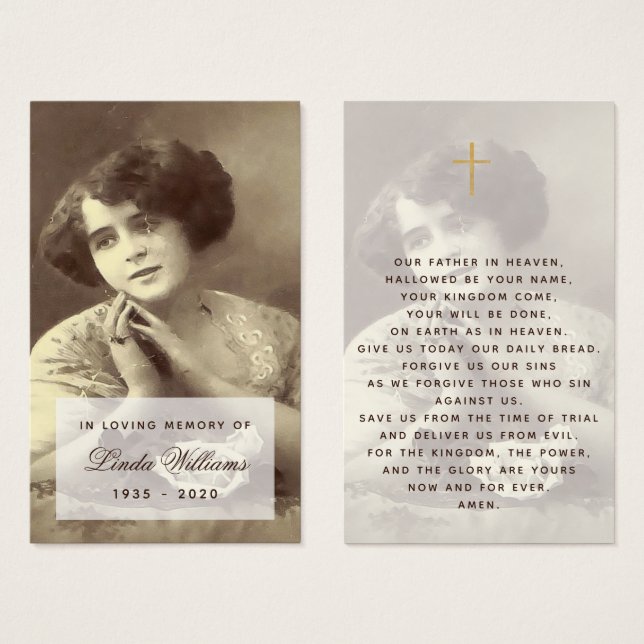 Memorial Vintage Foto Script Funeral Prayer Card (Frente & Verso)