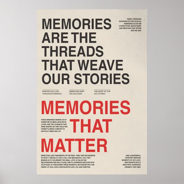 Memories Typography Poster Sentimental Wall Art (Frente)