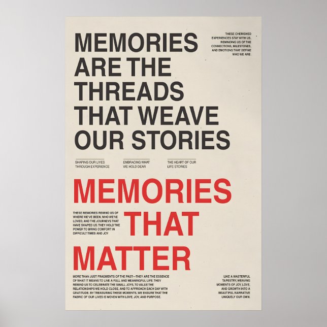 Memories Typography Poster Sentimental Wall Art (Frente)