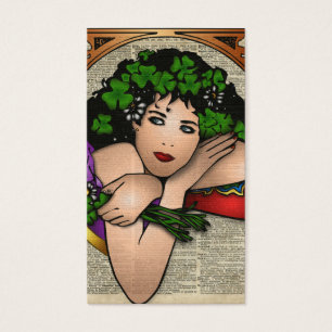 Menina aciganada com arte do vintage dos trevos na