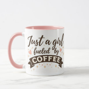 Menina alimentada por café citação caneca rosa par