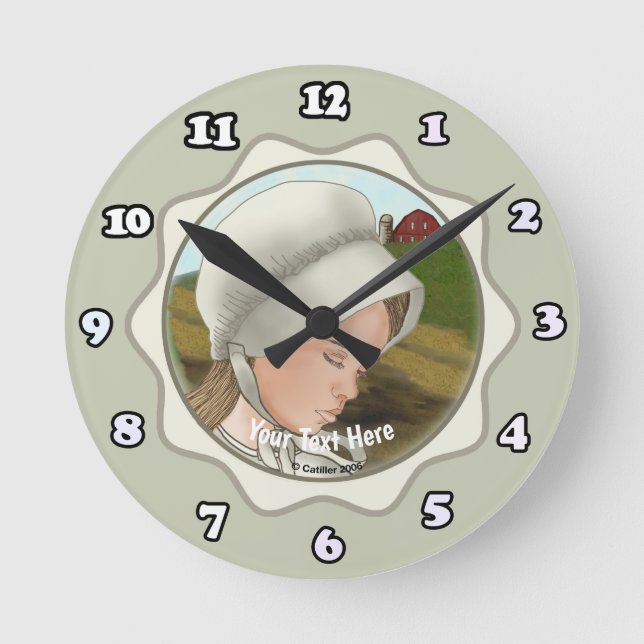 Menina Amish Vestindo Boné Relógio Redondo (Frente)