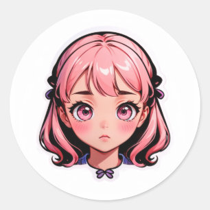 Menina Anime Adesivo - Cabelo Rosa Estilo Chibi