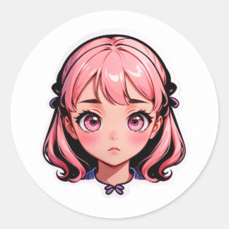 Menina Anime Adesivo - Cabelo Rosa Estilo Chibi