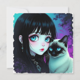 Menina Anime e Cobertor de Gato Siamês
