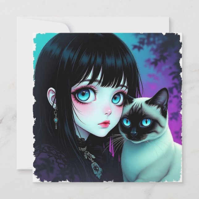Menina Anime e Cobertor de Gato Siamês (Frente)