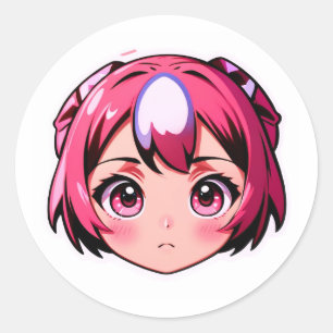 Menina Anime Fofo de Cabelo Rosa Adesivo Kawaii