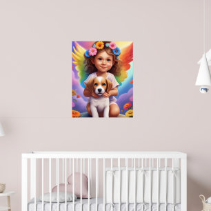 Menina Anjo Colorido com Cachorrinho Poster de Par