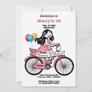 Menina Bela no Cartão de Aniversário Feliz da Bici