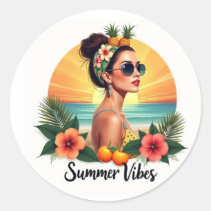 Menina Boho Verão Adesivo Pôr do Sol Retro