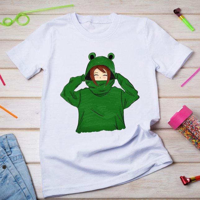Menina bonita com camiseta de desenho Sapo verde (Criador carregado)