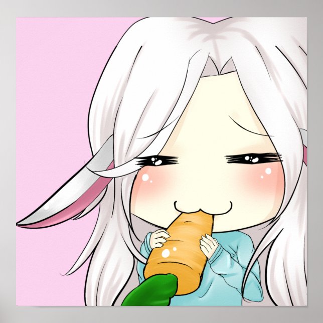 Menina bonita de chibi com poster de orelhas coelh (Frente)