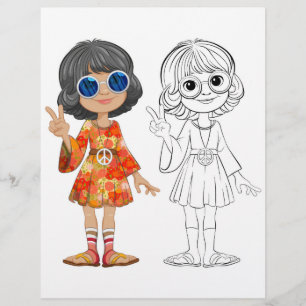 Menina bonita em vestido hippie vibrante página pa