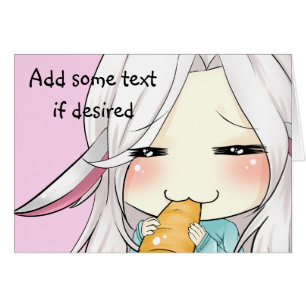 Menina bonito com o cartão do chibi das orelhas d