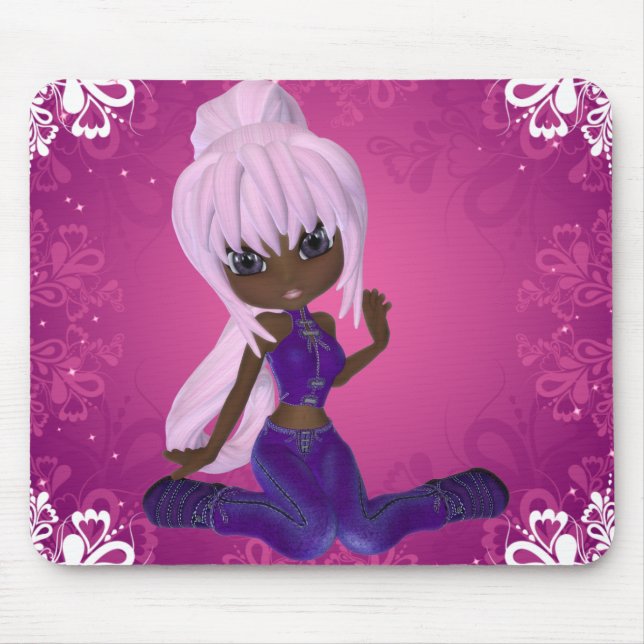Menina bonito do afro-americano em Mousepad roxo (Frente)