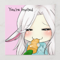 Menina bonito do chibi com convites das orelhas do