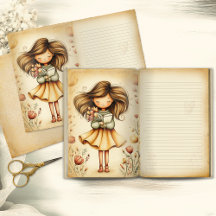 Menina Caprichosa com Página de Diário de Livro e 