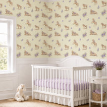 Menina Cavalo Roxo Amarelo Padrão Floral Berçário