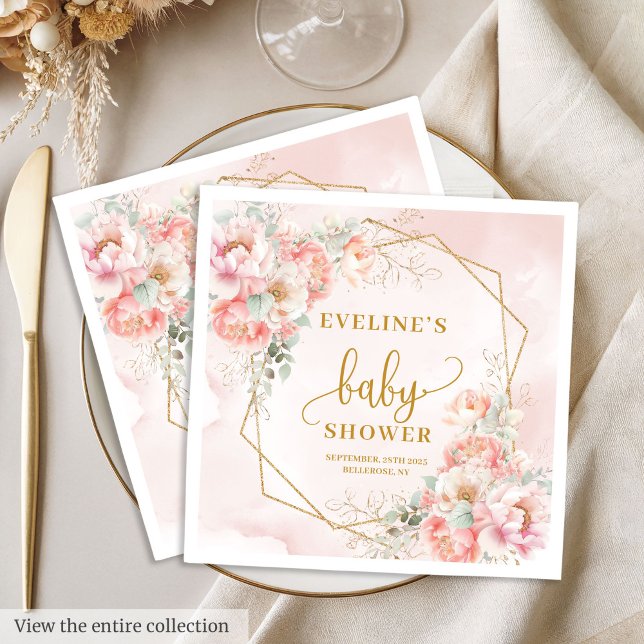 Menina Chá cor-de-rosa com guardanapos cor-de-rosa (Baby Girl Shower blush pink gold glitter napkins

)