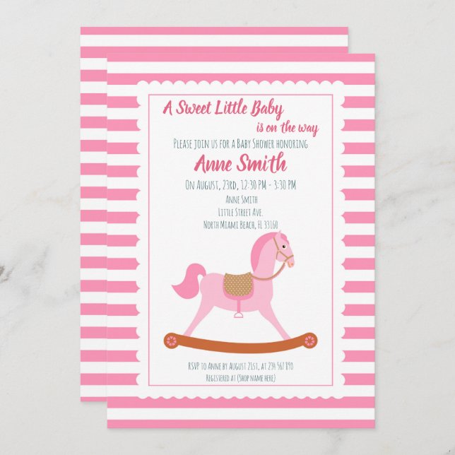 Menina Chá de cavalo de balanço Convite (Frente/Verso)