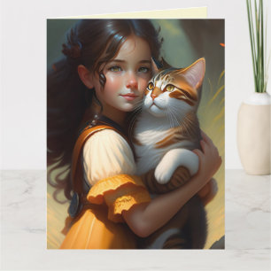 MENINA COM CARTÕES DE ANIVERSÁRIO DE ARTE DE GATOS