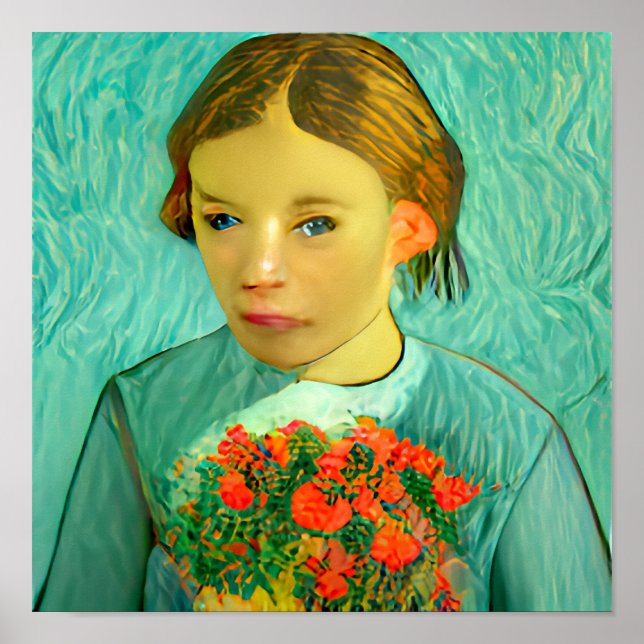 menina com flores em van gogh poster e impressões (Frente)