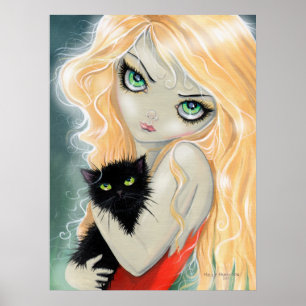 Menina com impressão de pôster de gato preto