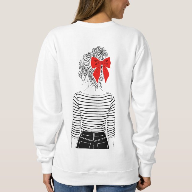 	Menina com Laço Vermelho Coque Camisa Listrada Im (Verso)