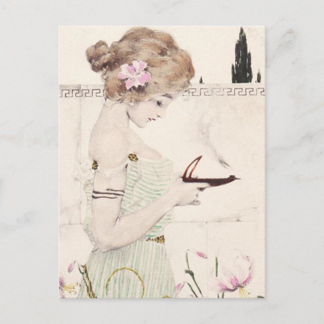 Menina com Lâmpada Cartão Postal Art Nouveau (Frente)