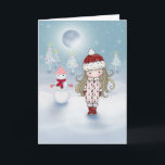 Menina com o cartão de Natal do boneco de neve<br><div class="desc">© Molly Harrison 2011</div>