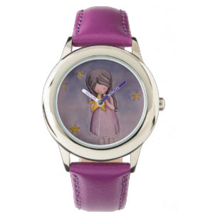 Menina com o relógio da estrela de Kawaii