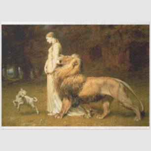 Menina com papel de decoupage de ovelha e leão