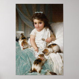 Menina com poster vintage dos gatinhos